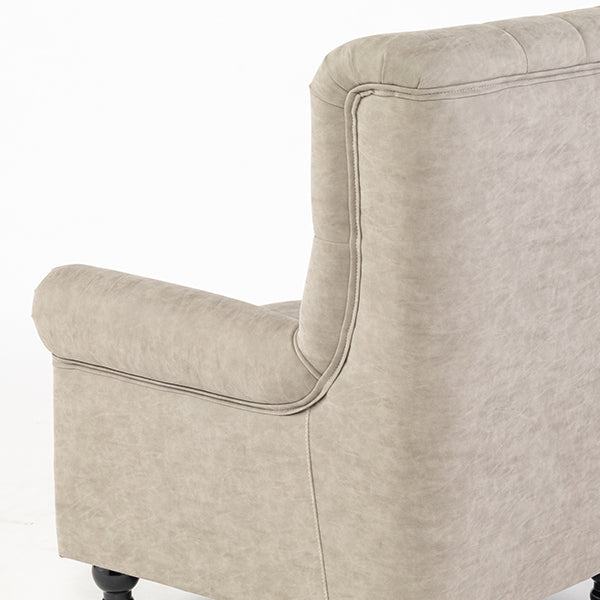 ライトグレーPUレザーレトロスタイルハイバックシングルソファ　VINCENT