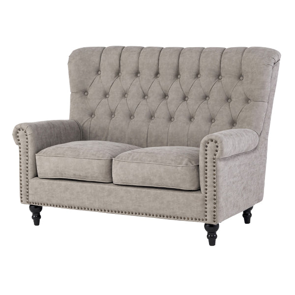 ライトグレーPUレザーレトロスタイルハイバック2シーターソファ