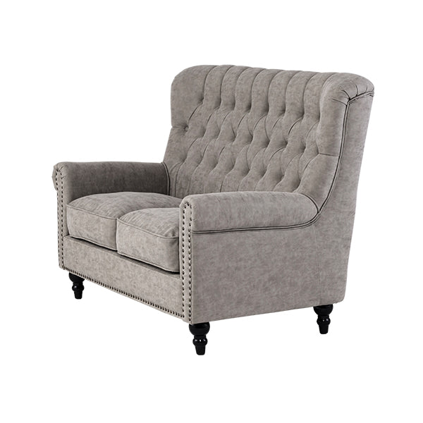 ライトグレーPUレザーレトロスタイルハイバック2シーターソファ