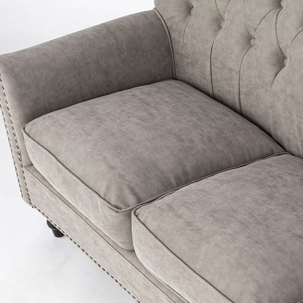 ライトグレーPUレザーレトロスタイルハイバック2シーターソファ