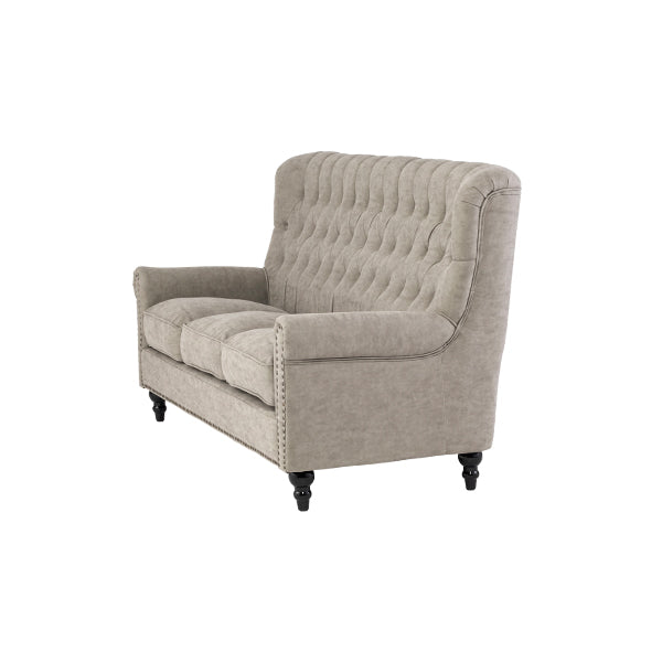 ライトグレーPUレザーレトロスタイルハイバック3シーターソファ