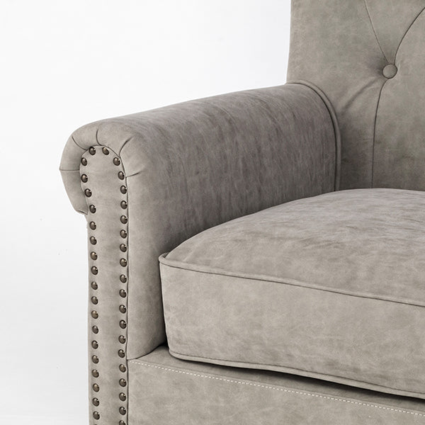 ライトグレーPUレザーレトロスタイルハイバック3シーターソファ