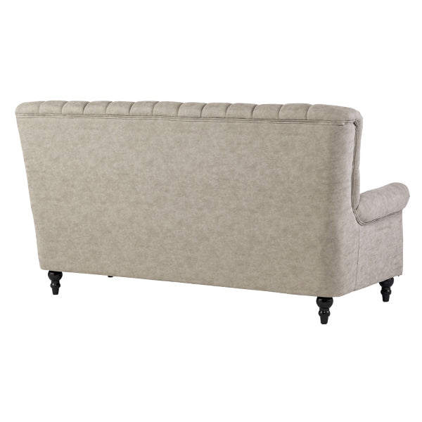 ライトグレーPUレザーレトロスタイルハイバック3シーターソファ