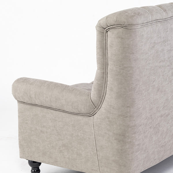 ライトグレーPUレザーレトロスタイルハイバック3シーターソファ