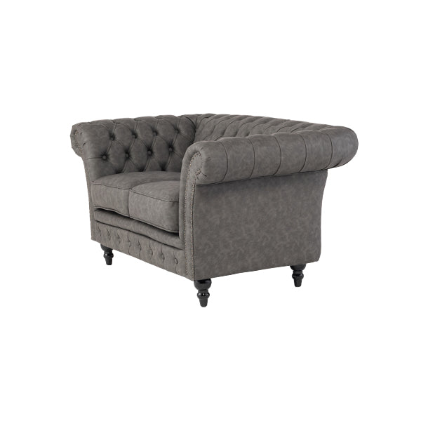 グレーPUレザーチェスターフィールド2シーターソファ　VINCENT(ヴィンセント)