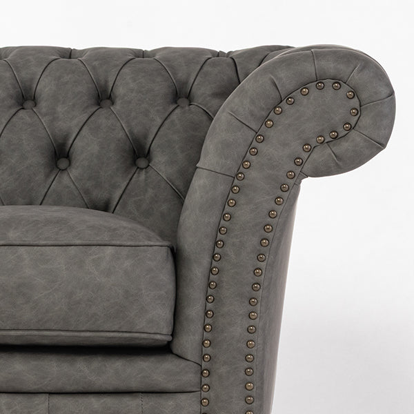 グレーPUレザーチェスターフィールド2シーターソファ　VINCENT(ヴィンセント)