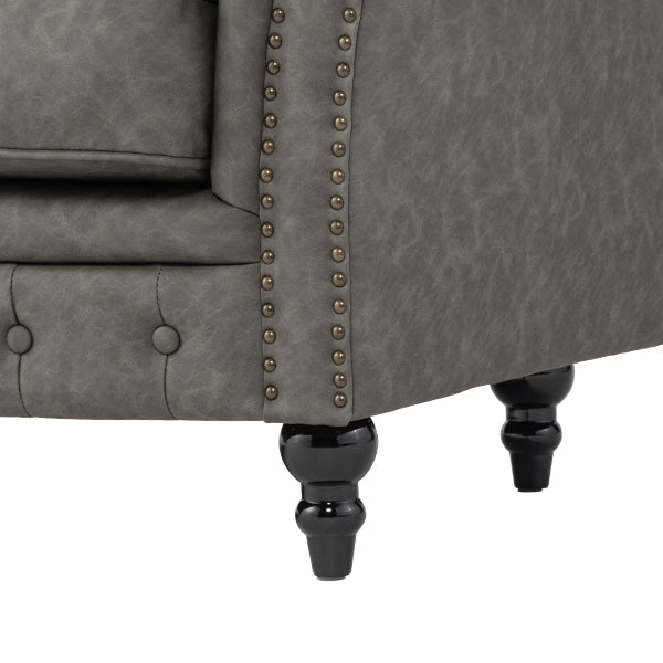 グレーPUレザーチェスターフィールド2シーターソファ　VINCENT(ヴィンセント)