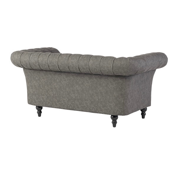 グレーPUレザーチェスターフィールド2シーターソファ　VINCENT(ヴィンセント)