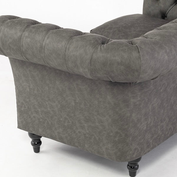 グレーPUレザーチェスターフィールド2シーターソファ　VINCENT(ヴィンセント)