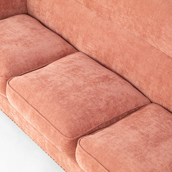 サーモンピンクファブリックヴィンテージスタイル3シーターソファ　VINCENT(ヴィンセント)