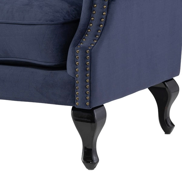 ロイヤルネイビーブルーファブリックチェスターフィールドウイングバックソファ(チェア)