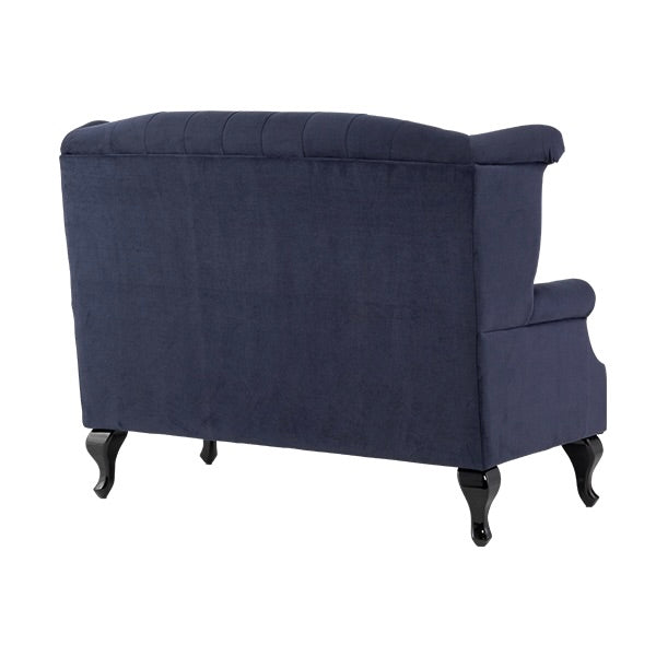 ロイヤルネイビーブルーファブリックチェスターフィールドウイングバックソファ(チェア)