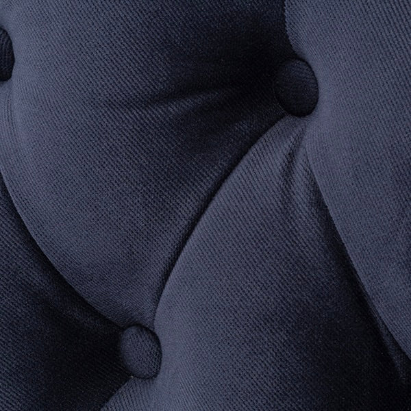 ロイヤルネイビーブルーファブリックチェスターフィールドウイングバックソファ(チェア)