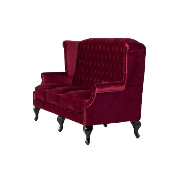 レッドベルベットチェスターフィールド3シーターウイングバックソファ