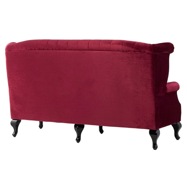 レッドベルベットチェスターフィールド3シーターウイングバックソファ