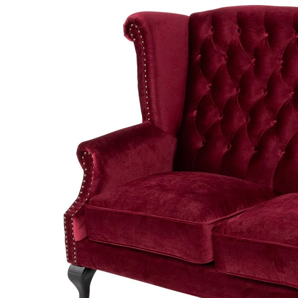 レッドベルベットチェスターフィールドウイングバックソファ(チェア)