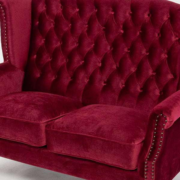 レッドベルベットチェスターフィールドウイングバックソファ(チェア)
