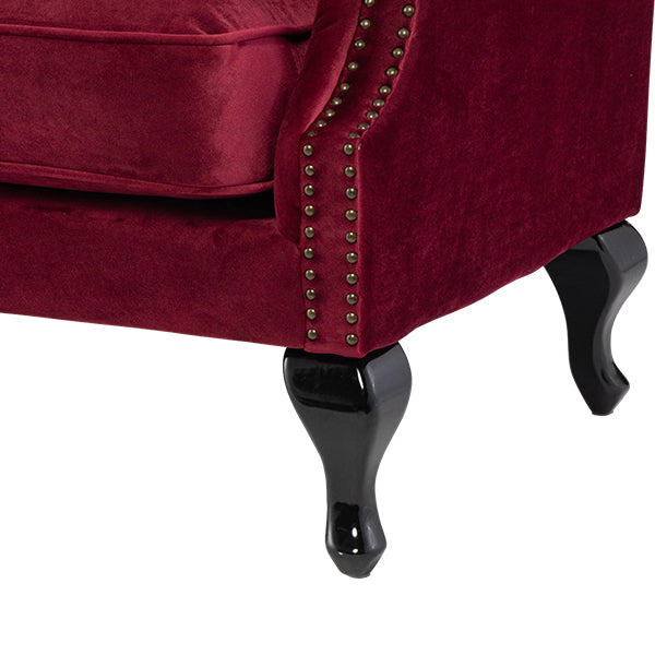 レッドベルベットチェスターフィールドウイングバックソファ(チェア)