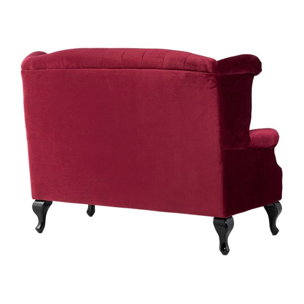 レッドベルベットチェスターフィールドウイングバックソファ(チェア)