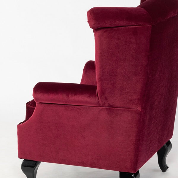 レッドベルベットチェスターフィールドウイングバックシングルソファ(アームチェア)