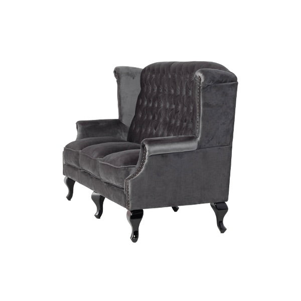 グレーベルベットチェスターフィールド3シーターウイングバックソファ