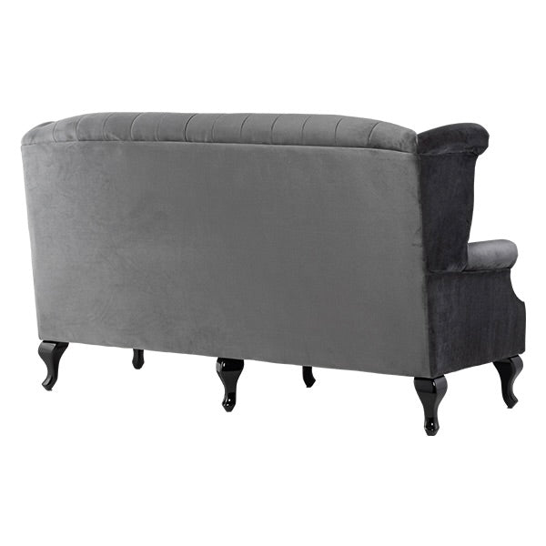 グレーベルベットチェスターフィールド3シーターウイングバックソファ