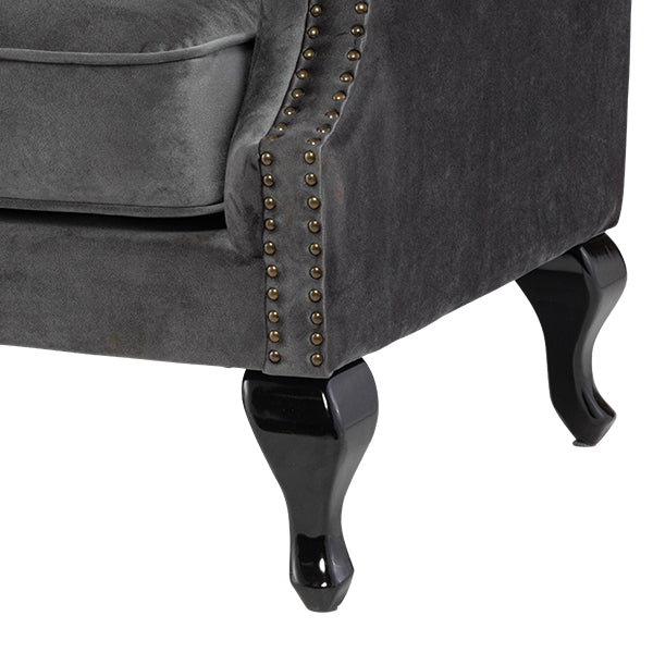 グレーベルベットチェスターフィールドウイングバックソファ