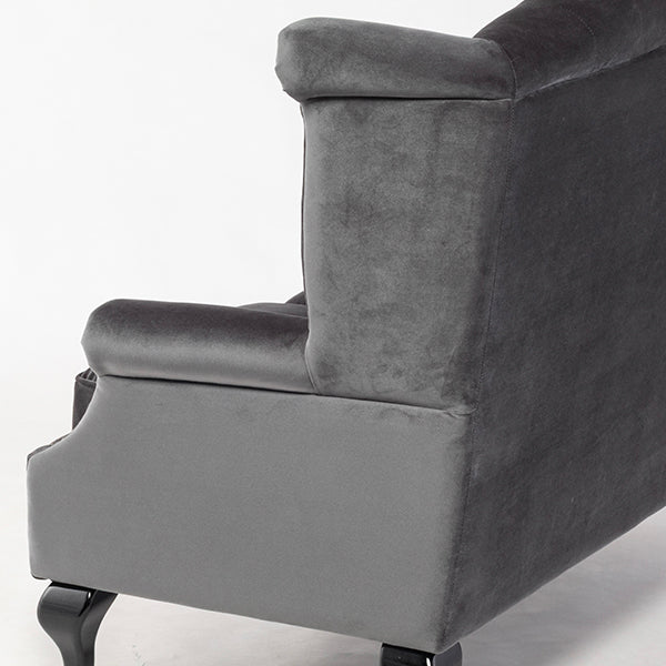 グレーベルベットチェスターフィールドウイングバックソファ