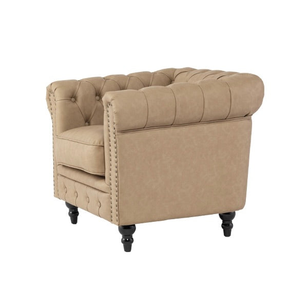 ベージュPUレザーコンパクトチェスターフィールドシングルソファ　VINCENT