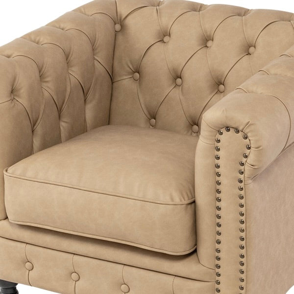 ベージュPUレザーコンパクトチェスターフィールドシングルソファ　VINCENT