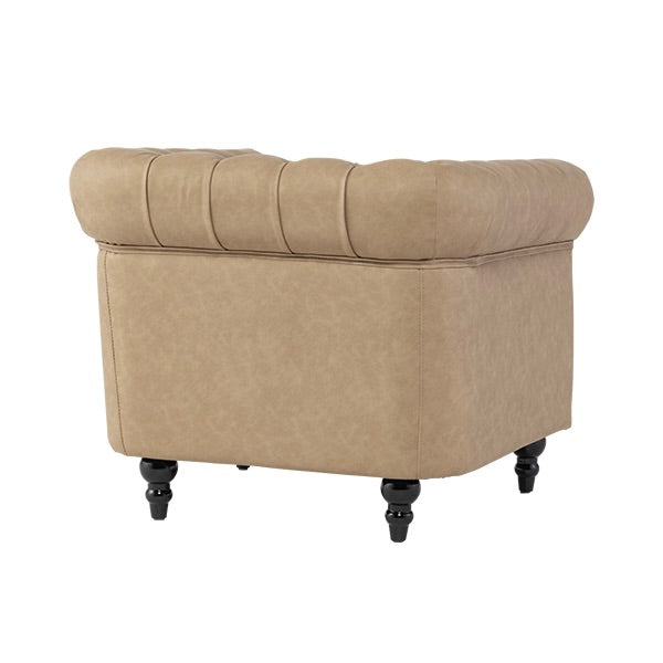 ベージュPUレザーコンパクトチェスターフィールドシングルソファ　VINCENT