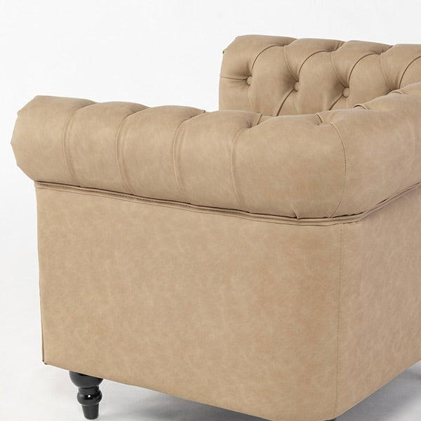 ベージュPUレザーコンパクトチェスターフィールドシングルソファ　VINCENT