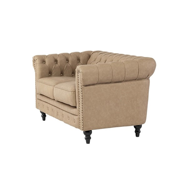 ベージュ PUレザーコンパクトチェスターフィールド2シーターソファ　VINCENT