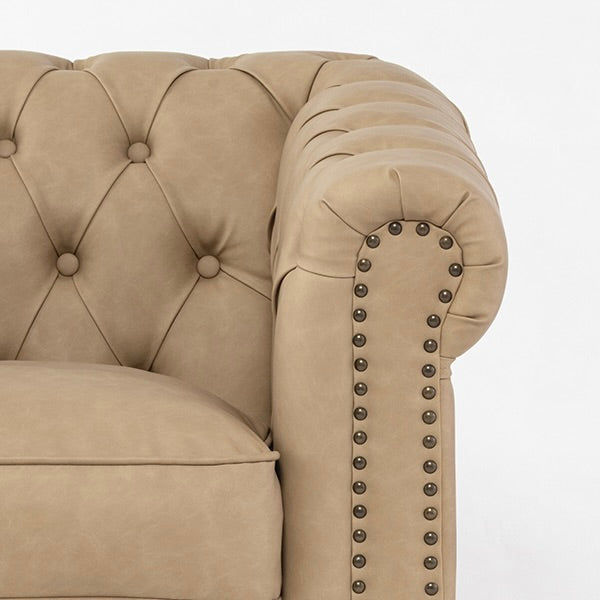 ベージュ PUレザーコンパクトチェスターフィールド2シーターソファ　VINCENT