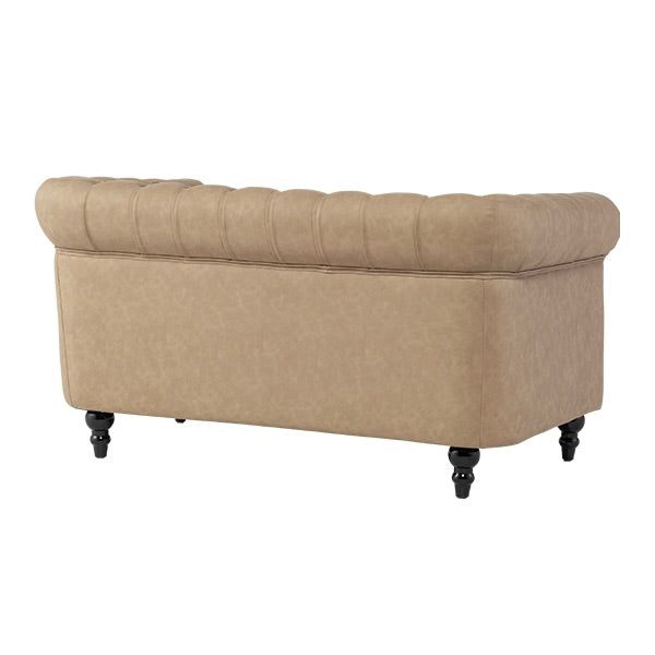 ベージュ PUレザーコンパクトチェスターフィールド2シーターソファ　VINCENT