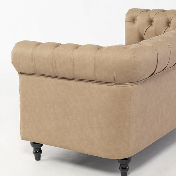 ベージュ PUレザーコンパクトチェスターフィールド2シーターソファ　VINCENT