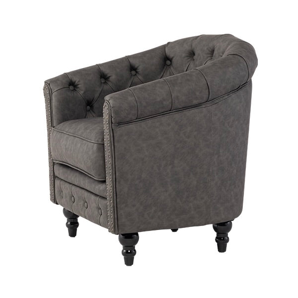 グレーPUレザーチェスターフィールドラウンジシングルソファ　VINCENT