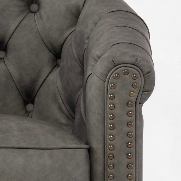 グレーPUレザーチェスターフィールドラウンジシングルソファ　VINCENT