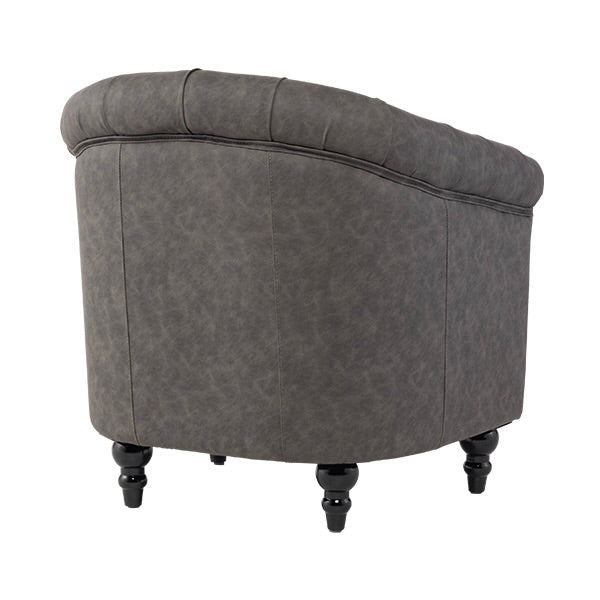 グレーPUレザーチェスターフィールドラウンジシングルソファ　VINCENT