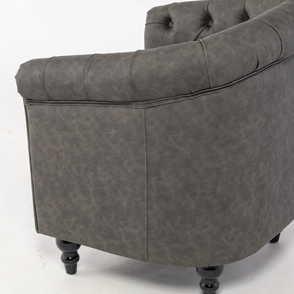 グレーPUレザーチェスターフィールドラウンジシングルソファ　VINCENT