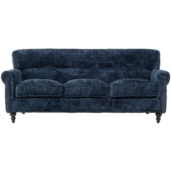 ブルーボアファブリックヴィンテージスタイル3シーターソファ　VINCENT(ヴィンセント)