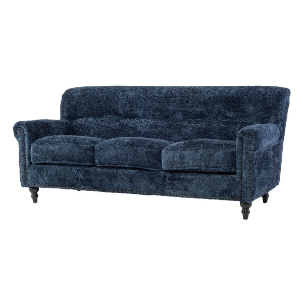 ブルーボアファブリックヴィンテージスタイル3シーターソファ　VINCENT(ヴィンセント)