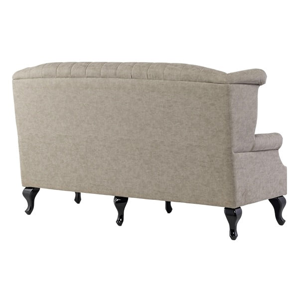 ライトグレーPUレザーチェスターフィールド3シーターウイングバックソファ