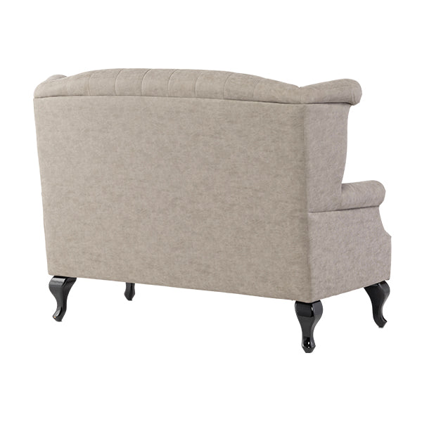 ライトグレーPUレザーチェスターフィールドウイングバックソファ