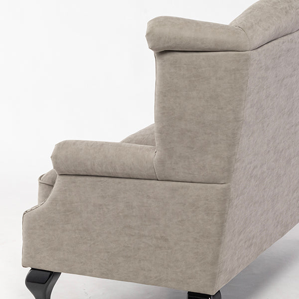 ライトグレーPUレザーチェスターフィールドウイングバックソファ