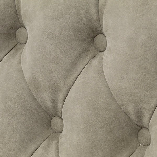 ライトグレーPUレザーチェスターフィールドウイングバックソファ