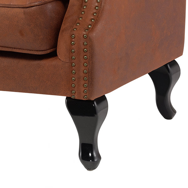 ヴィンテージレザー調ファブリックチェスターフィールド3シーターウイングバックソファ