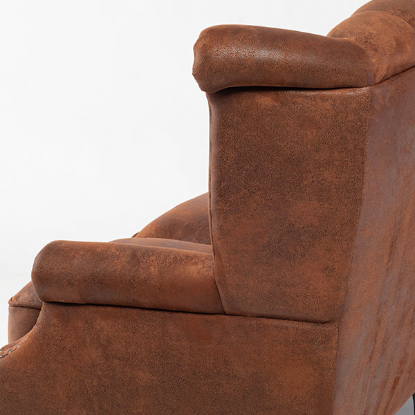 ヴィンテージレザー調ファブリックチェスターフィールド3シーターウイングバックソファ