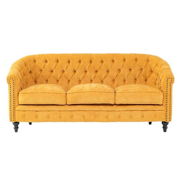 イエローファブリックコンパクトチェスターフィールドラウンジ3シーターソファ　VINCENT