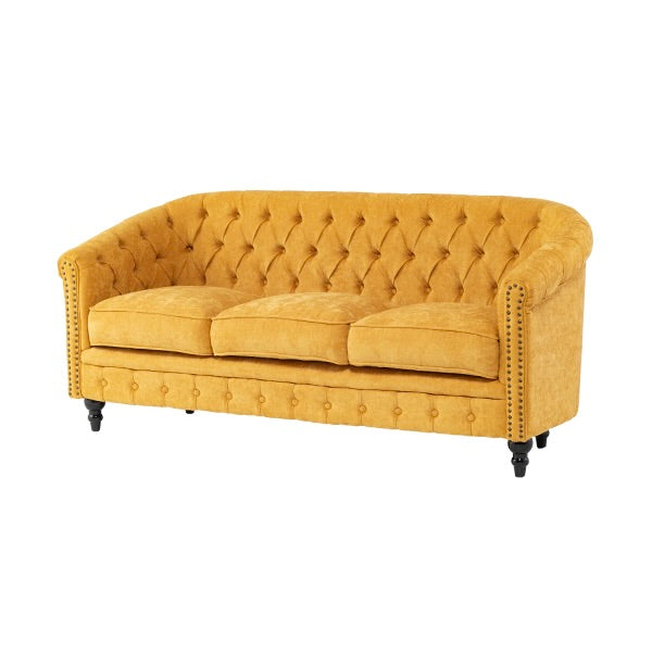 イエローファブリックコンパクトチェスターフィールドラウンジ3シーターソファ　VINCENT